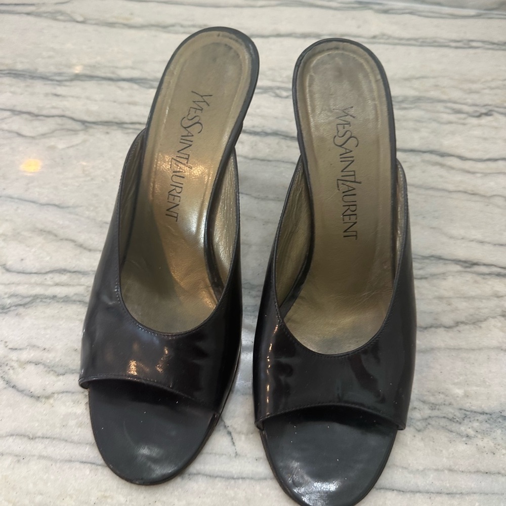 Yves Saint Laurent Black Leather Mules 3”heel 7.5 size